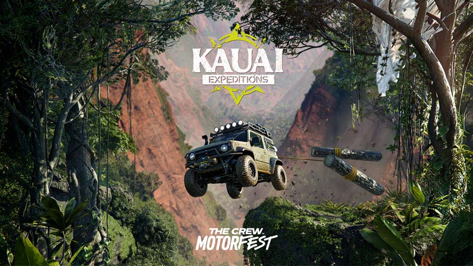 Un véhicule tout-terrain franchit un ravin dans la playlist Kauai Expeditions de The Crew Motorfest.